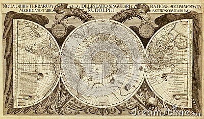 Old map of the world, printed in 1630 Stock Photo