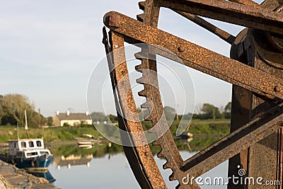 Old mechanical crane on Salleen pier Stock Photo