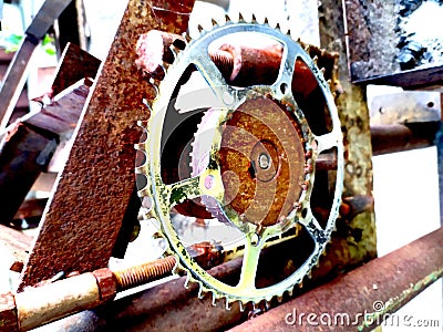 Old mechanism, gears in rust Stock Photo