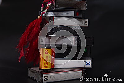 Old Media Stuffs, Old Video Cassette, Old Film reel, Vintage shooting age, India, Bangalore, 2020 Editorial Stock Photo