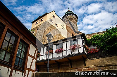 Old medieval castle Heathen Tower Kaiserburg, Nurnberg, Germany Stock Photo