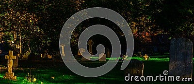 Old Medieval english Cemetery, gravestones, typical old British Stock Photo