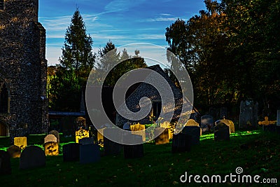 Old Medieval english Cemetery, gravestones, typical old British Stock Photo