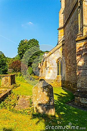 Old Medieval english Cemetery, gravestones, typical old British Stock Photo