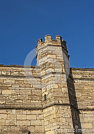 Old medieval english city wall with tower Stock Photo