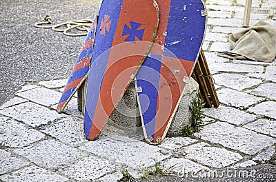 Old medieval shields Stock Photo