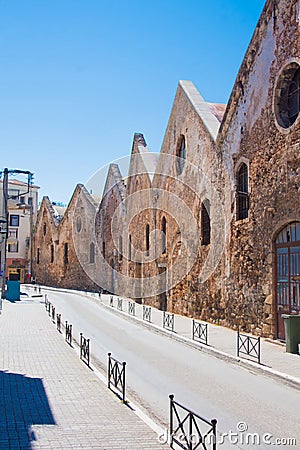 Old medieval streets in Chania city in Crete, Greece Stock Photo