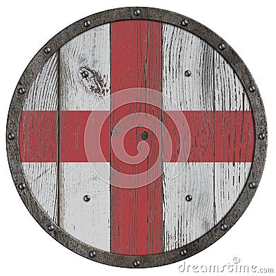 Old medieval wooden shield of crusaders 3d illustration Stock Photo