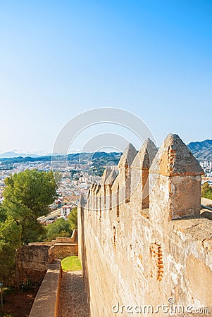 Old mediewal walls of the Gibralfaro Castle of Malaga, Andalusia Stock Photo