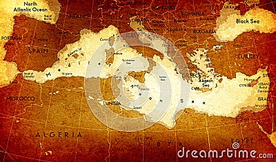 Old Mediterranean Map Stock Photo