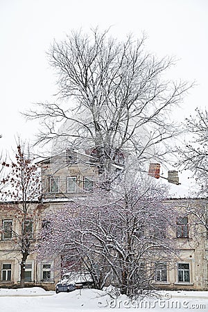 Old merchant house in the winter, the urban landscape of the city of Rostov Veliky Stock Photo