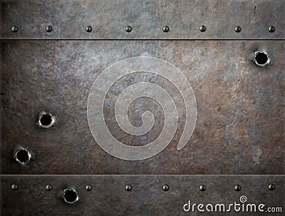 Old metal background with bullet holes Stock Photo