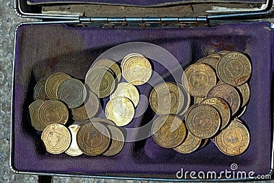 Old metal coin collectiions from Georgia Stock Photo
