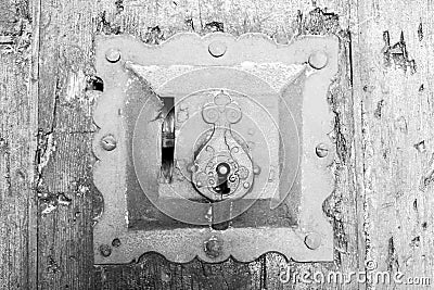 Old metal keyhole and escutcheon Stock Photo