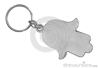 Old metal keyring. Hand of Fatima. Isolated on white background. Stock Photo