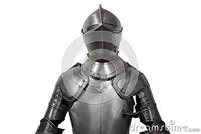 Old metal knight armour on white background Stock Photo