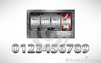 Old metal mechanical counter with year 2018 Vector Illustration