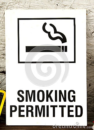 Old Smoking Permitted Wall Sign Stock Photo