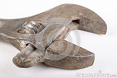 Old metal wrench. Plumber accessories needed for minor repairs Stock Photo