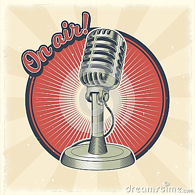 Old microphone made in grunge style Vector Illustration