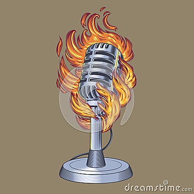 Old microphone made in grunge style Vector Illustration