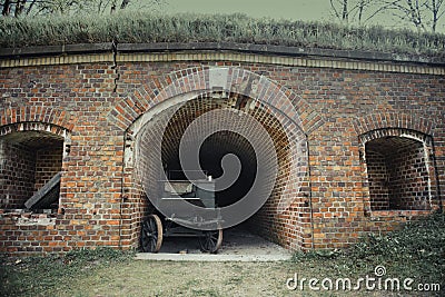 Old military german shelter. Poland. Old wooden wagon Editorial Stock Photo