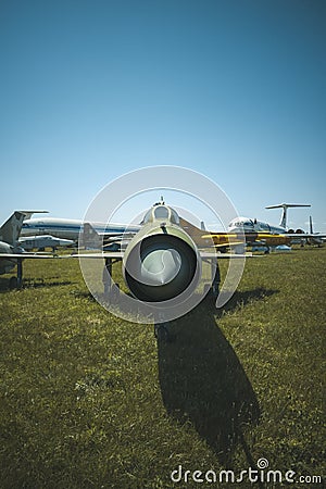 Old military plane. fighter, bomber. Housing, chassis, aircraft engines Editorial Stock Photo