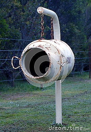 Old milk container used or converted to a mail box-rural Victoria Stock Photo