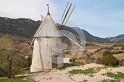 Old mill of Cucugnan Stock Photo