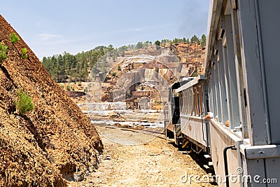 Old mining train in the mines of Rio Tinto in Huelva. Andalusia, Spain Stock Photo