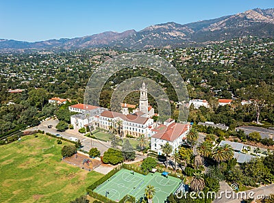 Old Mission, Santa Barbara. Vibrant drone photo. Stock Photo