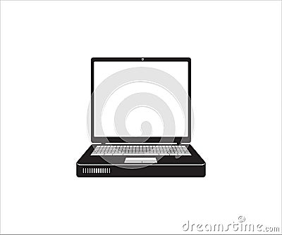 old model laptop computer in front view with square blank screen display vector design illustration Cartoon Illustration