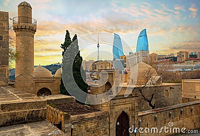 Old and modern architecture in Baku city, Azerbaijan Stock Photo