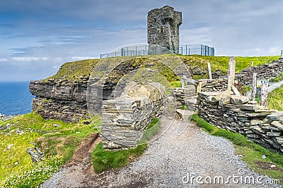 Old Moher Tower on Hags Head, watchtower at Cliffs of Moher, Ireland Stock Photo