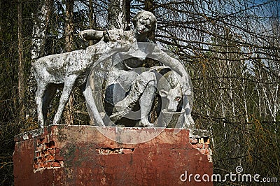 The old monument of the Soviet era the woman-the milkmaid in the Kaluga region (Russia). Stock Photo