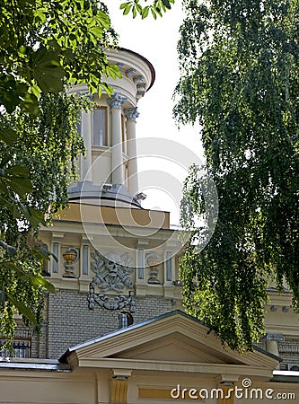 Old morgue in Russia with skull and crossbones Stock Photo