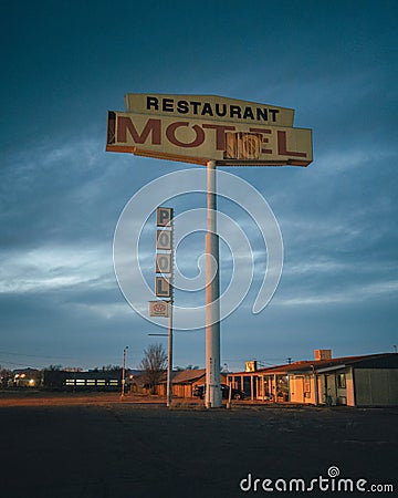 Old motel signs at night, Green River, Utah Editorial Stock Photo