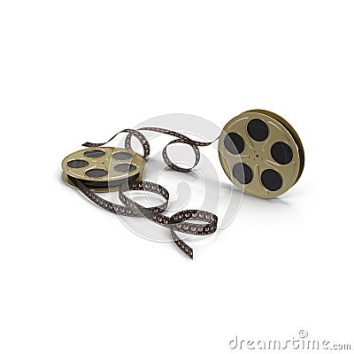 Old motion picture film reel on white 3D Illustration Stock Photo