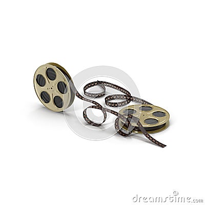 Old motion picture film reel on white 3D Illustration Stock Photo