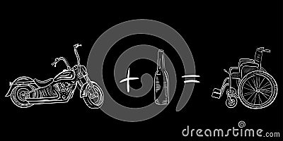 Old motorbike and wheelchair white Vector Illustration