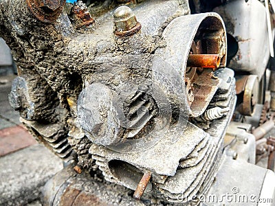 Old motorcycle engine condition is unavailable. Stock Photo