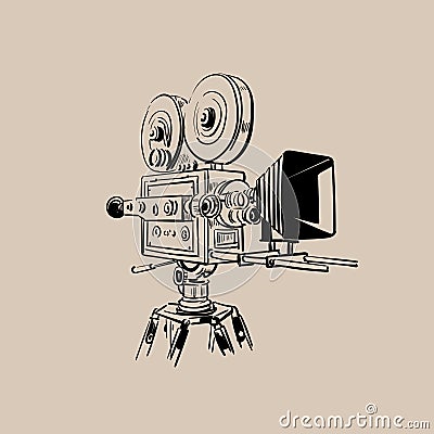 Old Movie Camera. Digital sketch vector. Stock Photo