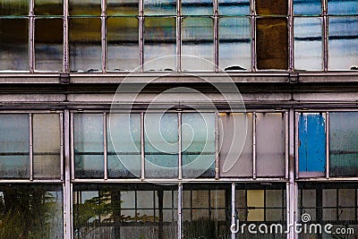 Old Multi Colored Glass Window Panes In Arboretum In Detroit, Michigan Stock Photo