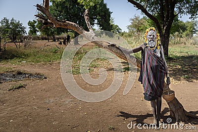 Old Mursi woman with big lip plate Editorial Stock Photo