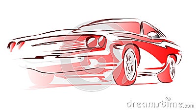 Old Muscle Car, Vector Outline Colored Sketch Vector Illustration