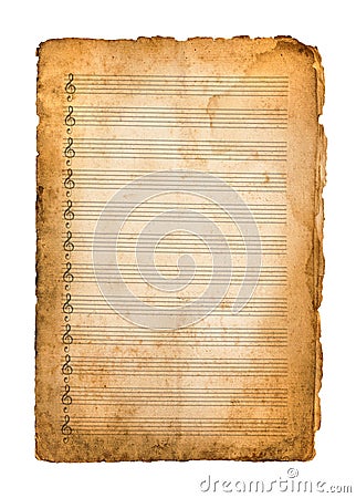 Old music sheet with blank musical pentagram Stock Photo