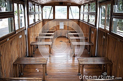 Old narrow gauge wagon interior Stock Photo