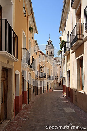 Old Narrow Street and Stairs Sidewalk in Biar Alicante Spain Stock Photo