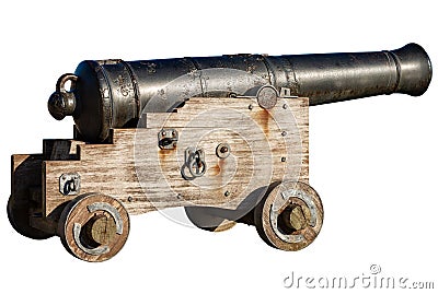 Old Naval Cannon Isolated on White Background Stock Photo