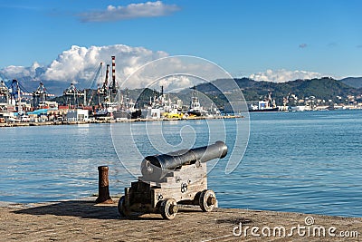 Old Naval Cannon - Port of La Spezia Italy Stock Photo